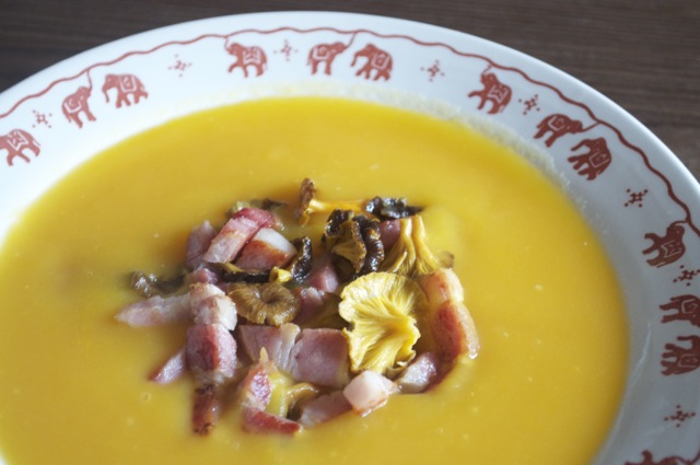 soupe courge butternut chanterelles lardons